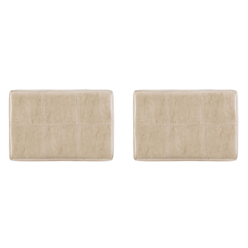 Pemberly Row Set of 2 Bar Stools in Beige Faux Leather and Brown Wood