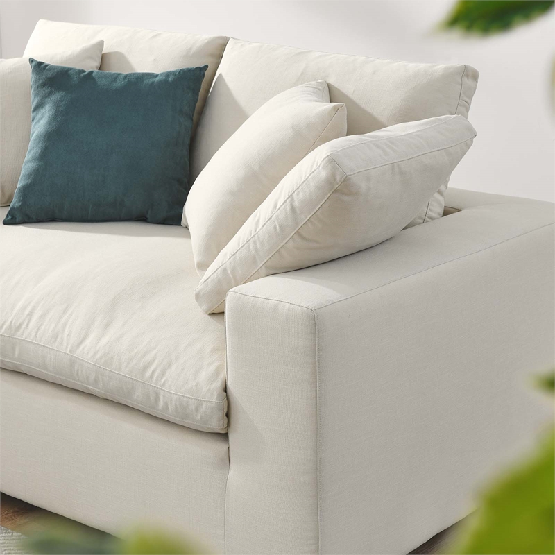 Pemberly Row Upholstered Modern Fabric Loveseat in Light Beige with Wood Frame