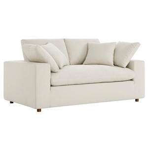 Pemberly Row Upholstered Modern Fabric Loveseat in Light Beige with Wood Frame