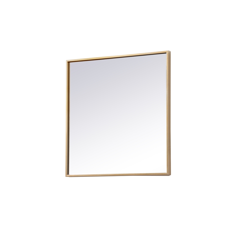 Pemberly Row Square Modern Vanity Mirror in Metal and MDF Brass Finish