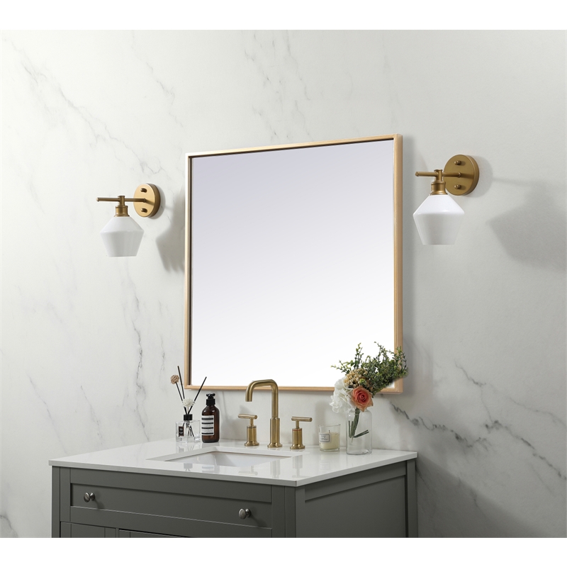 Pemberly Row Square Modern Vanity Mirror in Metal and MDF Brass Finish