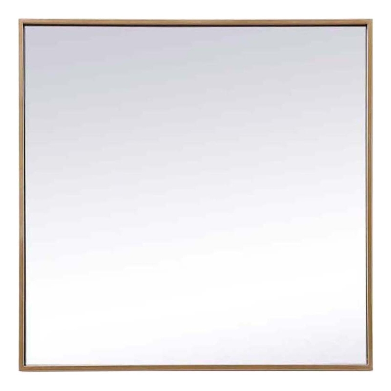 Pemberly Row Square Modern Vanity Mirror in Metal and MDF Brass Finish