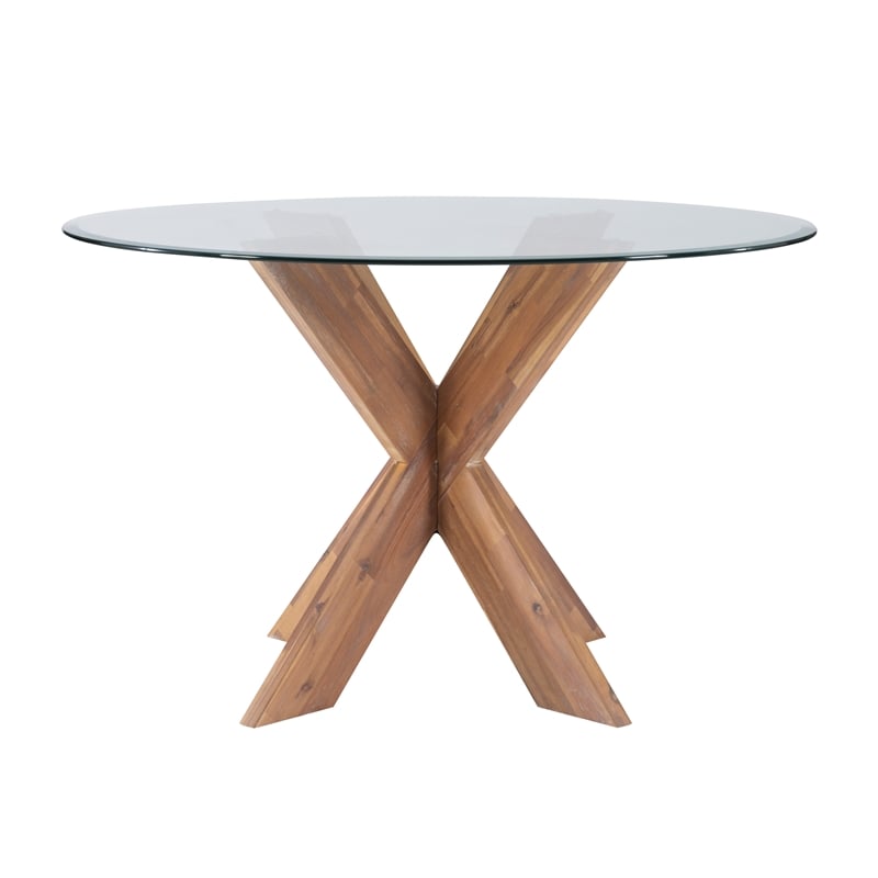 Pemberly Row 5-Piece Dining Set with Round Glass Table and Acacia Base