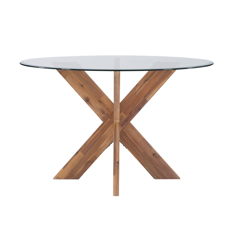 Pemberly Row 5-Piece Dining Set with Round Glass Table and Acacia Base