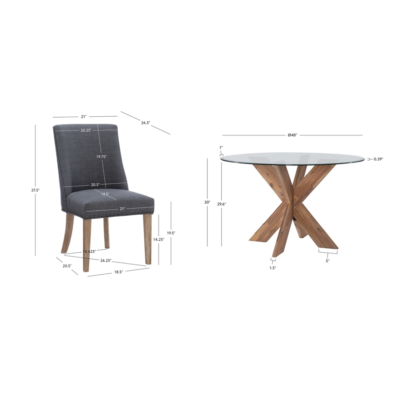 Pemberly Row 5-Piece Dining Set with Round Glass Table and Acacia Base