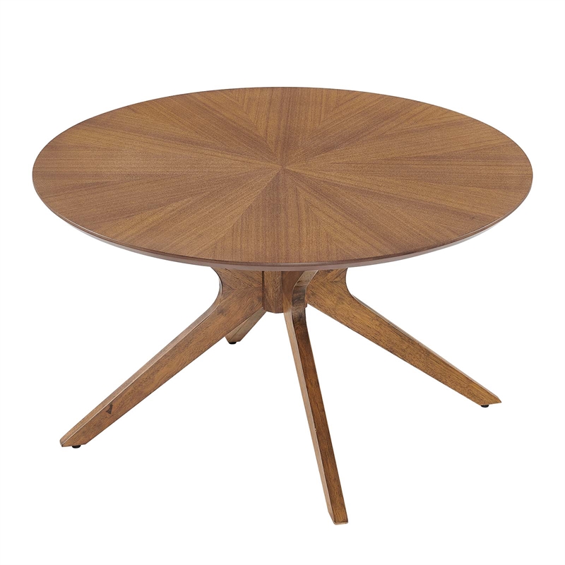 Pemberly Row Round Wooden Coffee Table with Intersecting Legs in Walnut