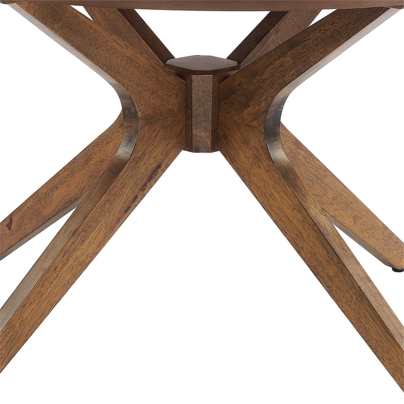 Pemberly Row Round Wooden Coffee Table with Intersecting Legs in Walnut