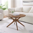 Pemberly Row Round Wooden Coffee Table with Intersecting Legs in Walnut