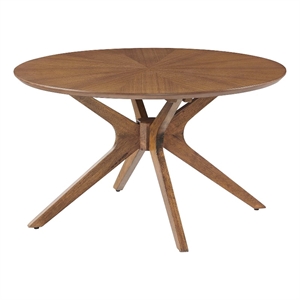 Pemberly Row Round Wooden Coffee Table with Intersecting Legs in Walnut