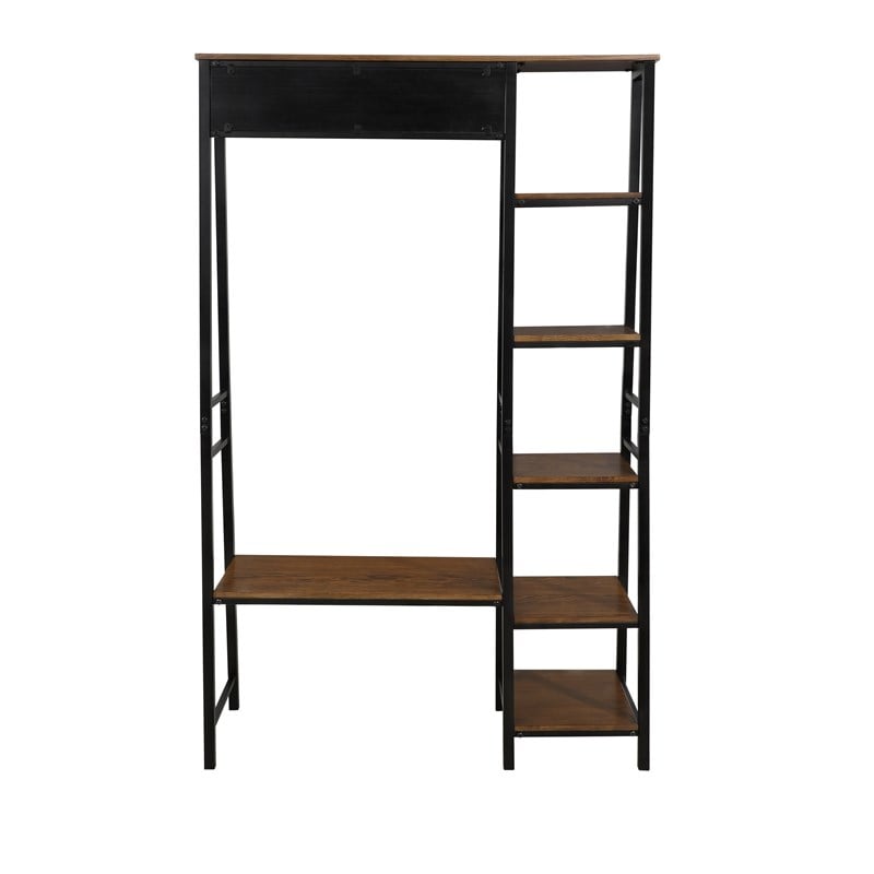 Pemberly Row Rustic Hall Tree with Shelving and Hooks in Black Finish