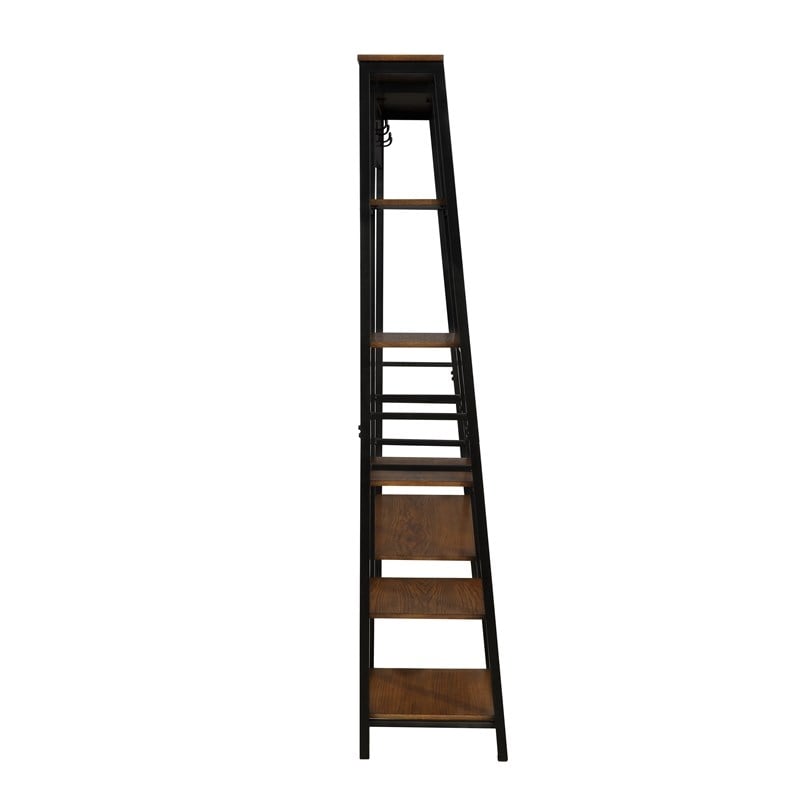 Pemberly Row Rustic Hall Tree with Shelving and Hooks in Black Finish