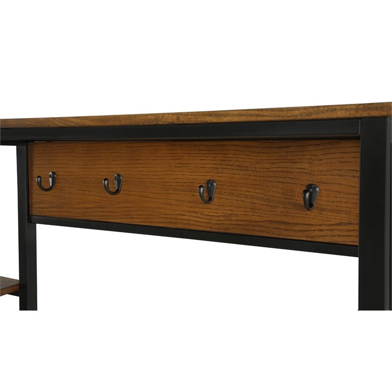 Pemberly Row Rustic Hall Tree with Shelving and Hooks in Black Finish