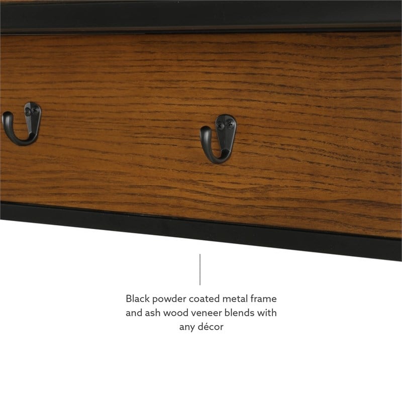 Pemberly Row Rustic Hall Tree with Shelving and Hooks in Black Finish