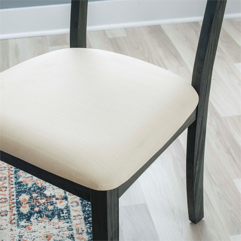 Pemberly Row Set of 2 Dining Chairs in Acacia Wood and Charcoal Gray