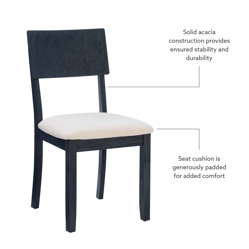 Pemberly Row Set of 2 Dining Chairs in Acacia Wood and Charcoal Gray