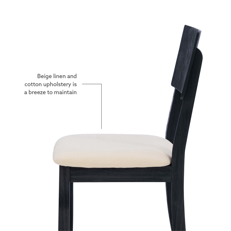 Pemberly Row Set of 2 Dining Chairs in Acacia Wood and Charcoal Gray