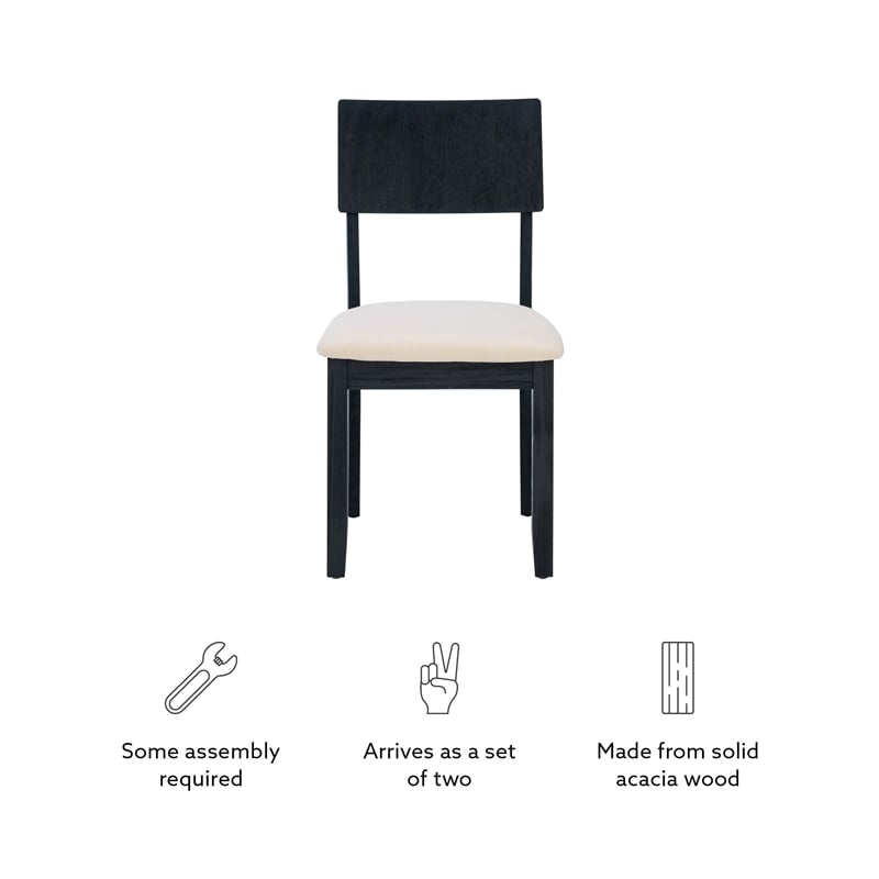 Pemberly Row Set of 2 Dining Chairs in Acacia Wood and Charcoal Gray
