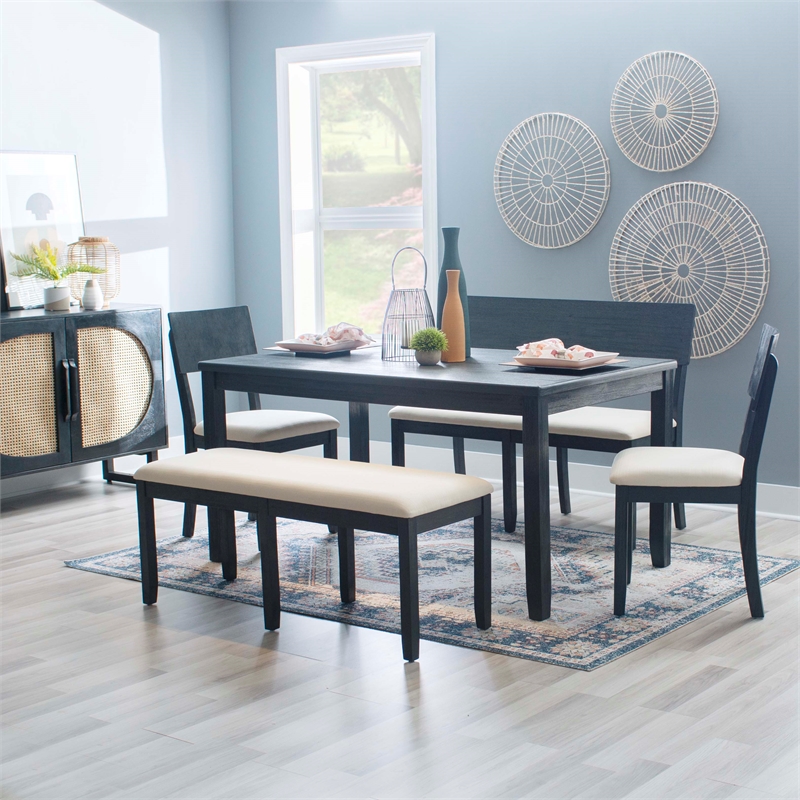 Pemberly Row Set of 2 Dining Chairs in Acacia Wood and Charcoal Gray