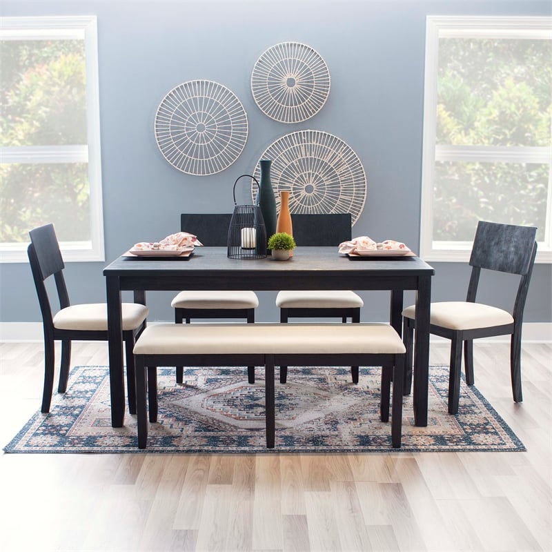Pemberly Row Set of 2 Dining Chairs in Acacia Wood and Charcoal Gray