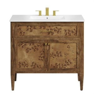 Pemberly Row 36&quot Wood Bathroom Vanity with Ceramic Sink in White and Brown