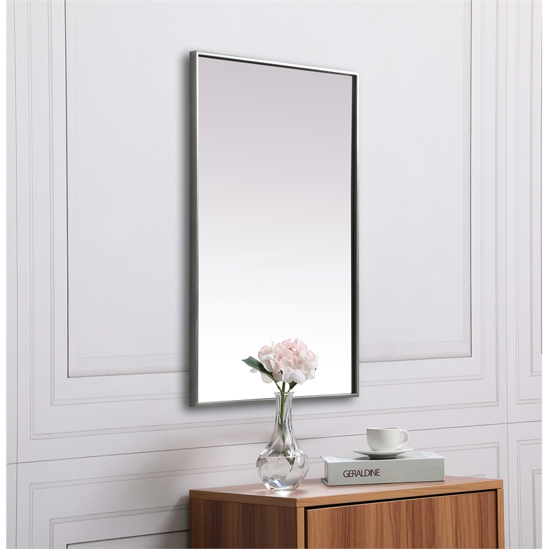 Pemberly Row Rectangle Modern MDF Wood and Iron Mirror in Silver
