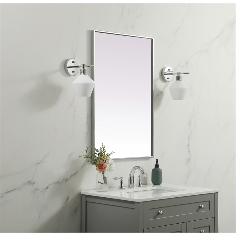 Pemberly Row Rectangle Modern MDF Wood and Iron Mirror in Silver