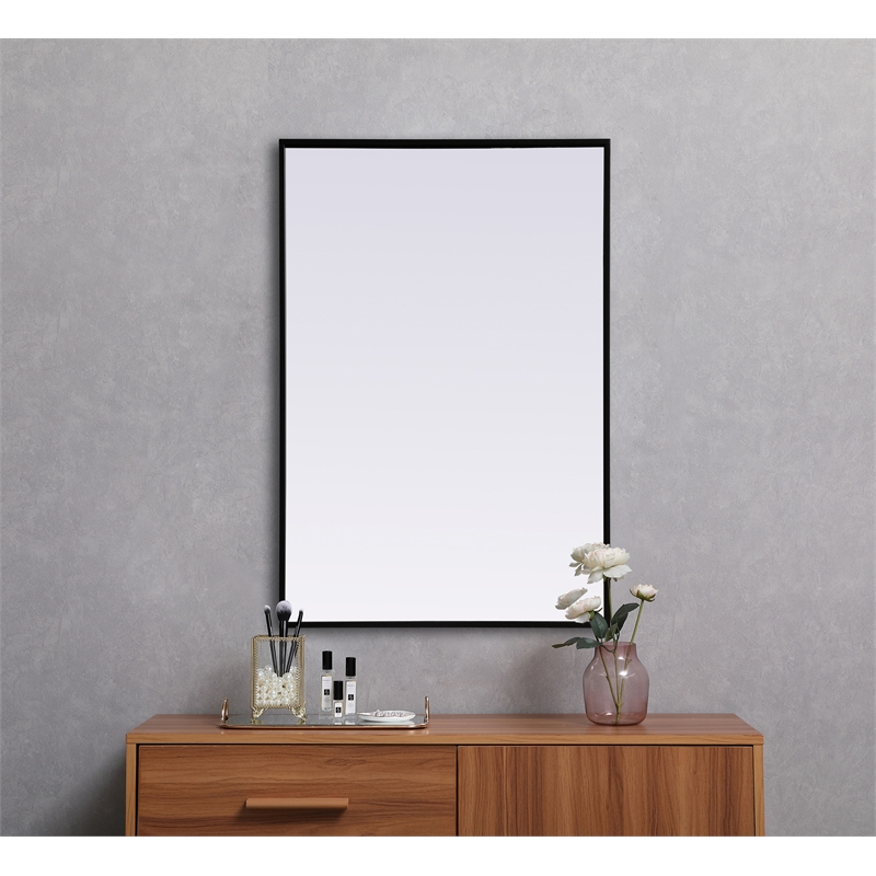 Pemberly Row Rectangle Full-Length MDF Wood Mirror in Black Finish