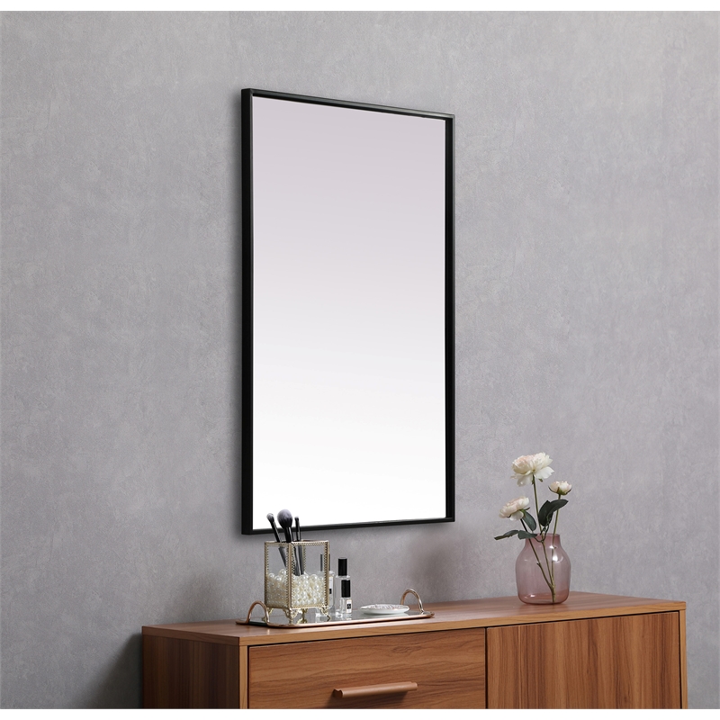 Pemberly Row Rectangle Full-Length MDF Wood Mirror in Black Finish