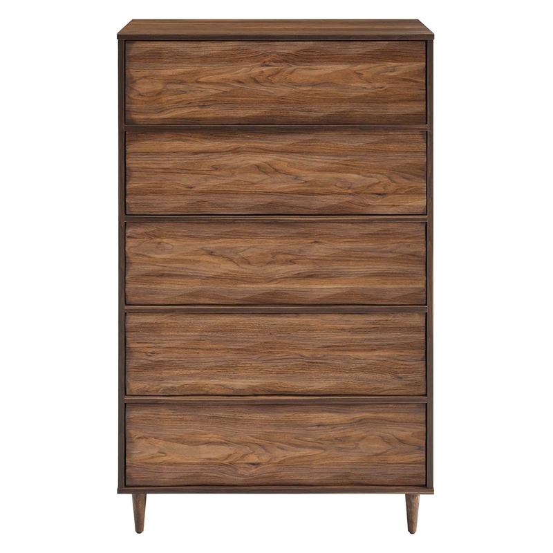 Pemberly Row 5-Drawer Wood Chest in Walnut Finish with Tapered Legs