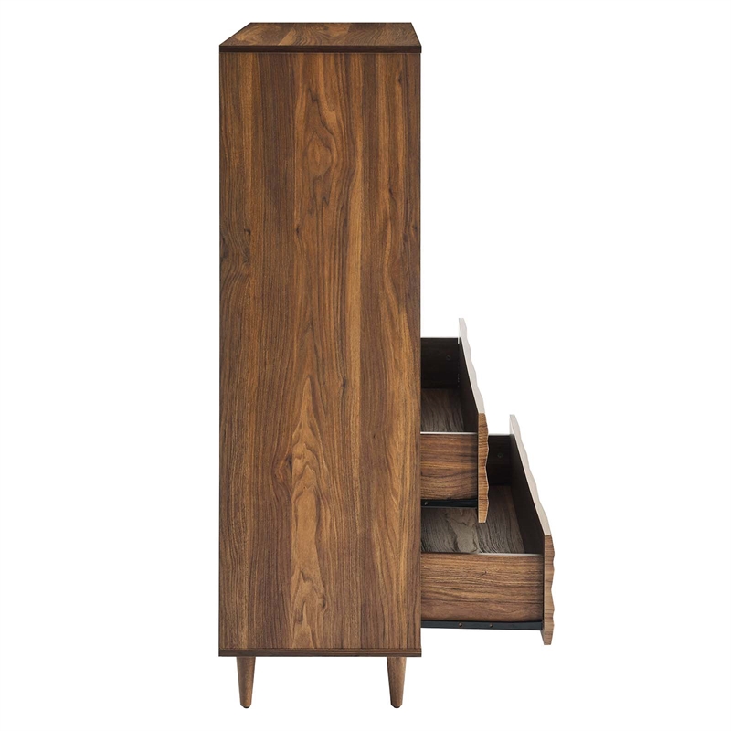 Pemberly Row 5-Drawer Wood Chest in Walnut Finish with Tapered Legs