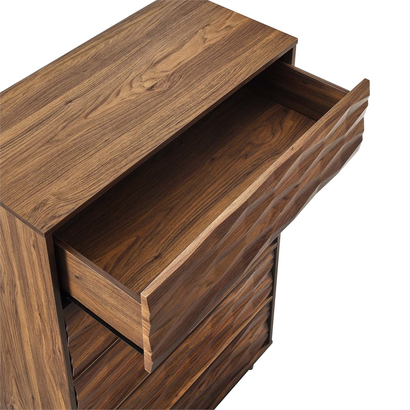 Pemberly Row 5-Drawer Wood Chest in Walnut Finish with Tapered Legs