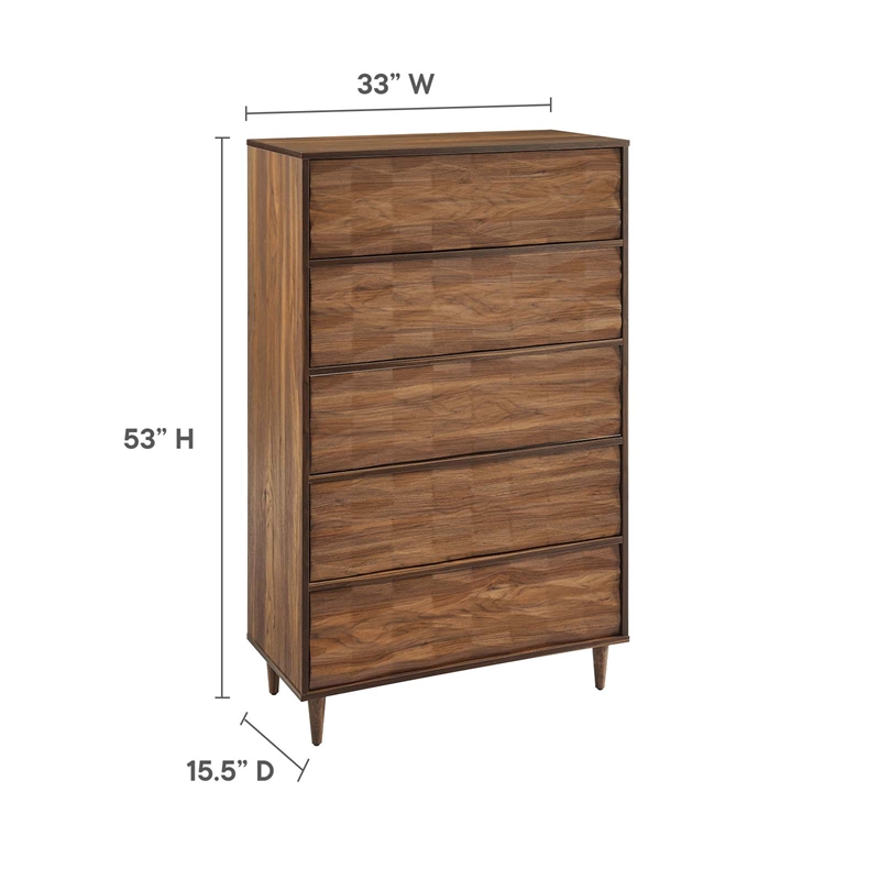 Pemberly Row 5-Drawer Wood Chest in Walnut Finish with Tapered Legs
