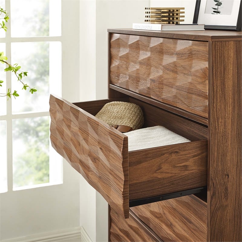 Pemberly Row 5-Drawer Wood Chest in Walnut Finish with Tapered Legs