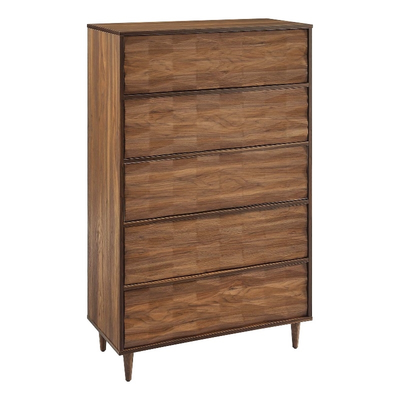 Pemberly Row 5-Drawer Wood Chest in Walnut Finish with Tapered Legs