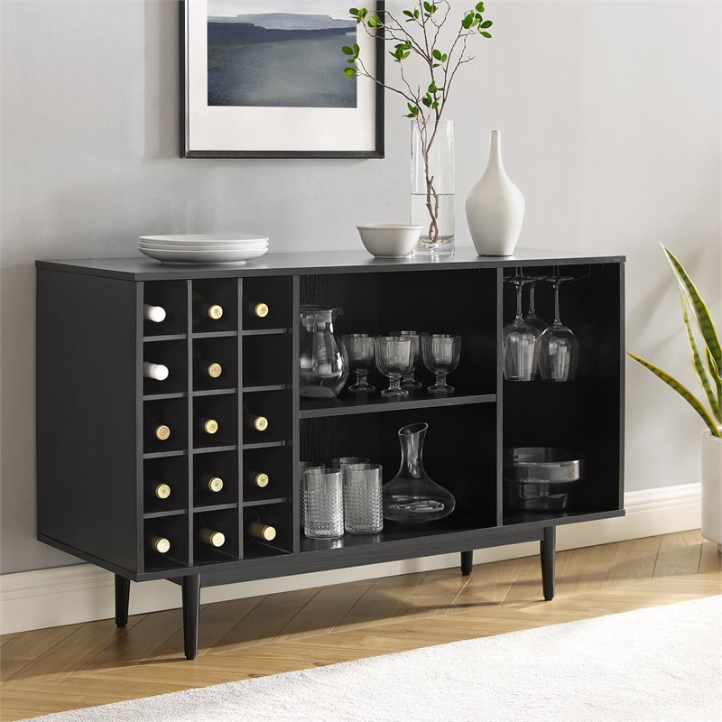 Pemberly Row Modern Engineered Wood Wine Storage Sideboard in Black