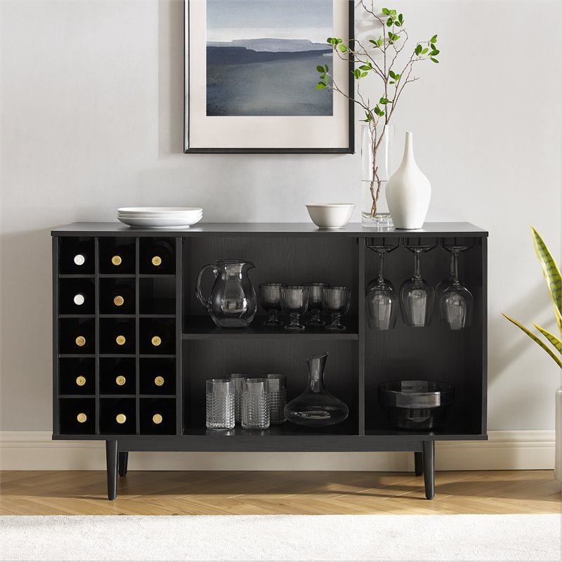Pemberly Row Modern Engineered Wood Wine Storage Sideboard in Black