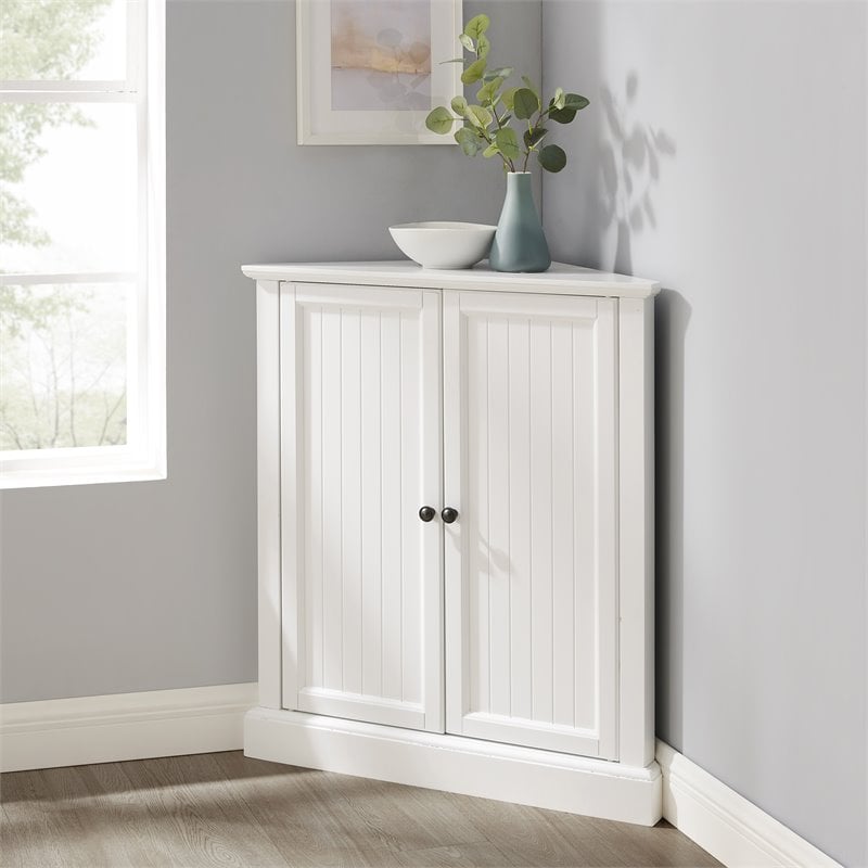 Pemberly Row MDF Wood Stackable Corner Pantry in White Finish