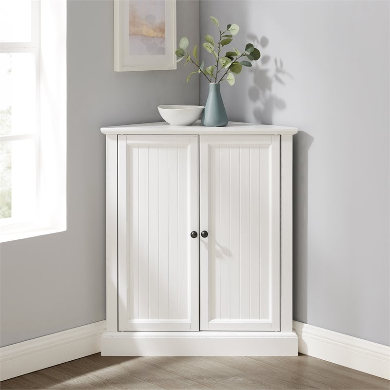 Pemberly Row MDF Wood Stackable Corner Pantry in White Finish