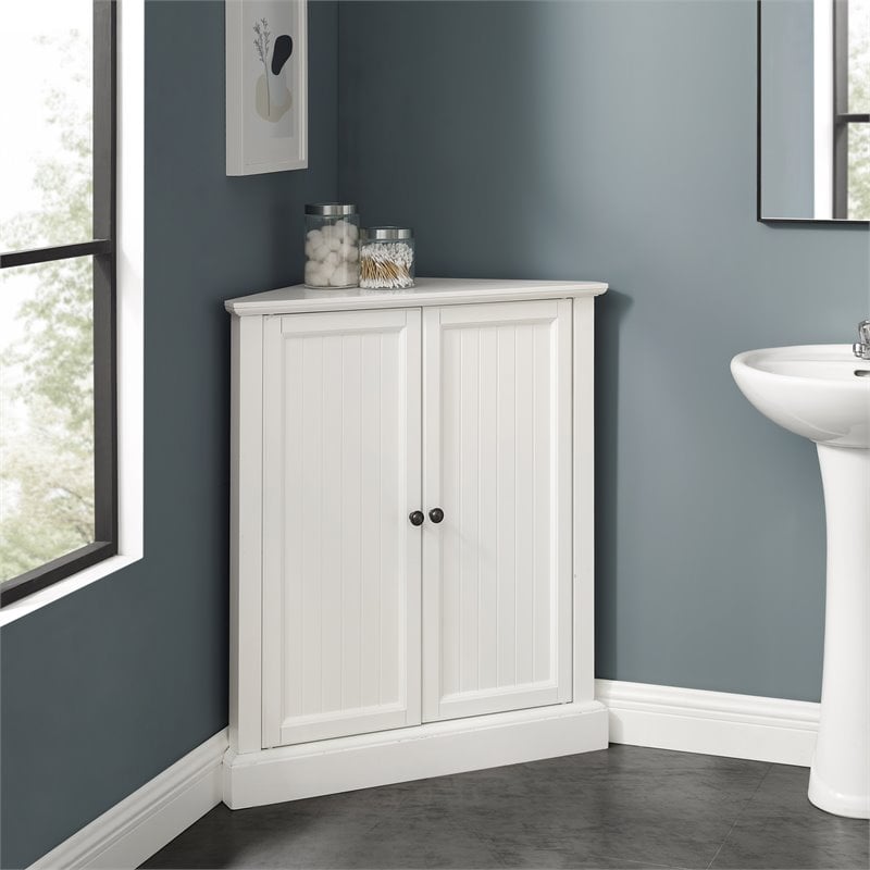 Pemberly Row MDF Wood Stackable Corner Pantry in White Finish