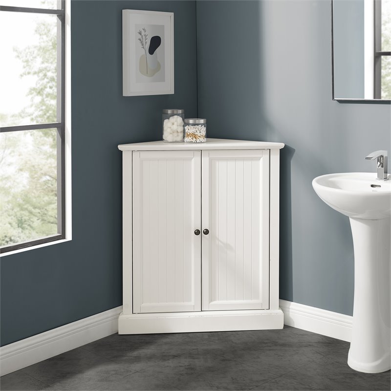 Pemberly Row MDF Wood Stackable Corner Pantry in White Finish