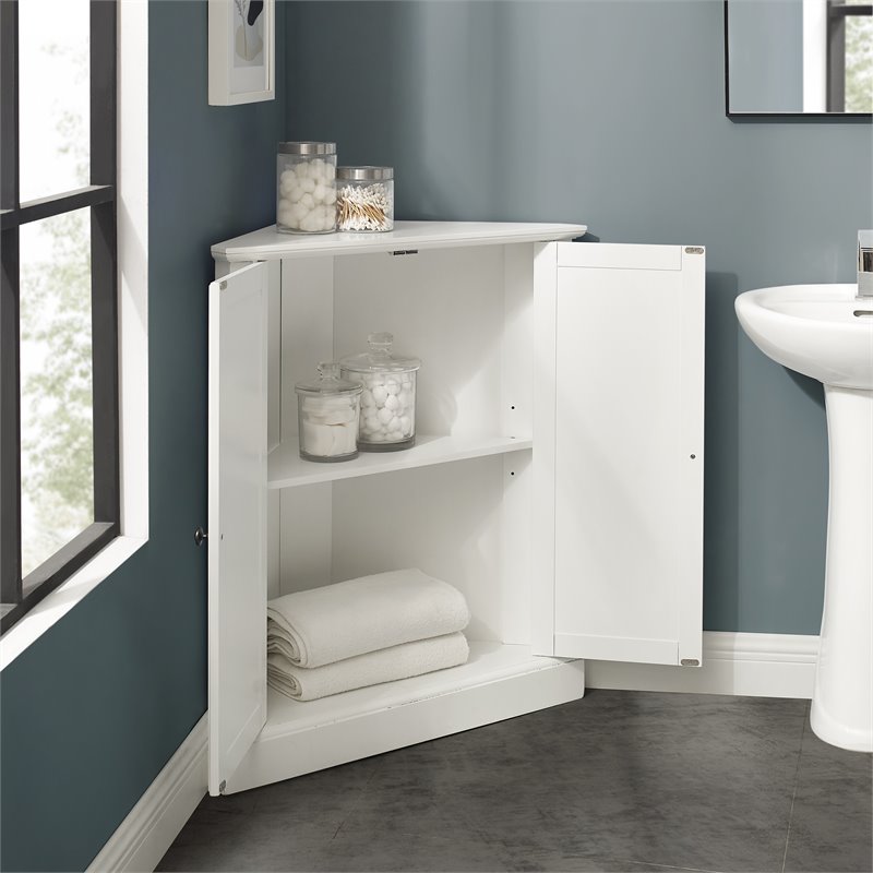Pemberly Row MDF Wood Stackable Corner Pantry in White Finish