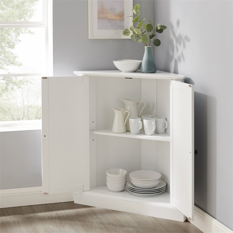 Pemberly Row MDF Wood Stackable Corner Pantry in White Finish