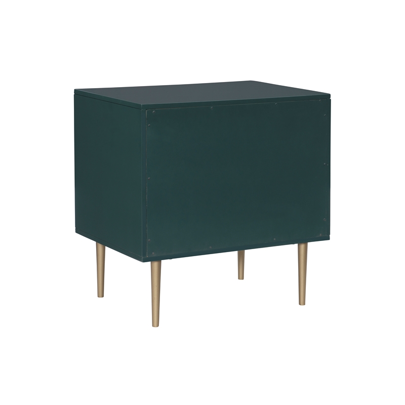 Pemberly Row Wooden Nightstand with Gold Accents in Dark Green Finish