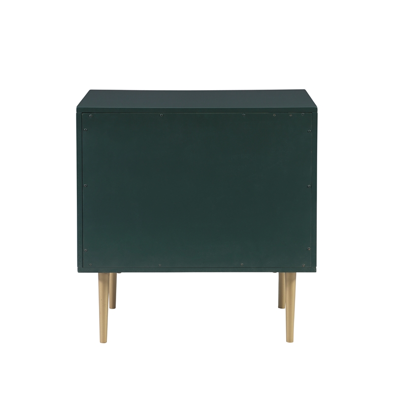 Pemberly Row Wooden Nightstand with Gold Accents in Dark Green Finish