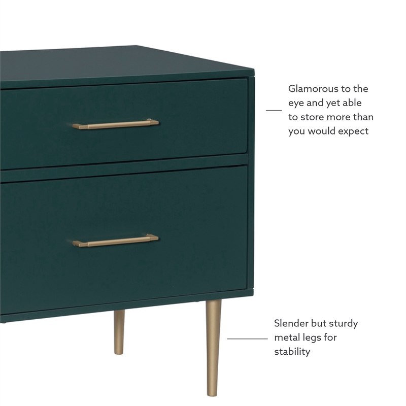 Pemberly Row Wooden Nightstand with Gold Accents in Dark Green Finish