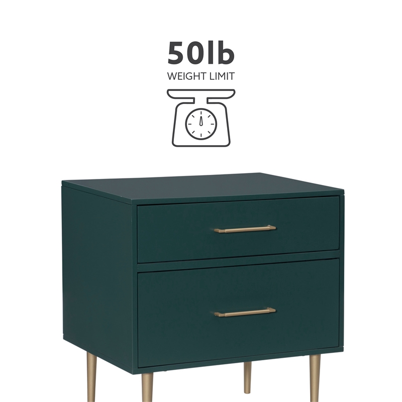 Pemberly Row Wooden Nightstand with Gold Accents in Dark Green Finish