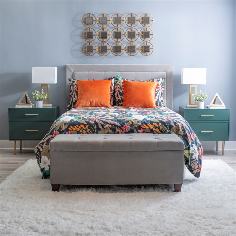 Pemberly Row Wooden Nightstand with Gold Accents in Dark Green Finish