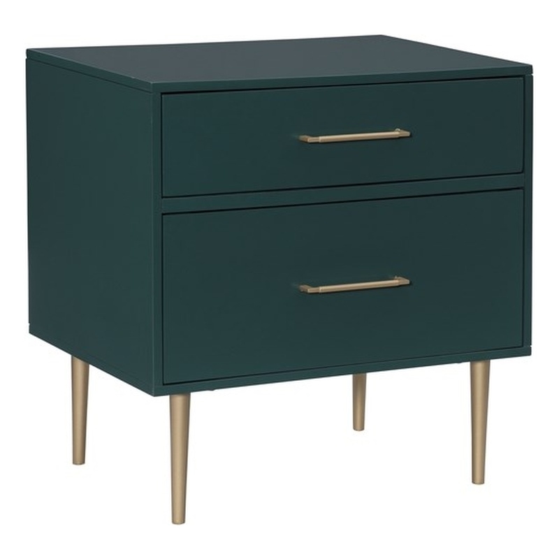 Pemberly Row Wooden Nightstand with Gold Accents in Dark Green Finish