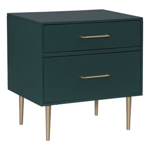 Pemberly Row Wooden Nightstand with Gold Accents in Dark Green Finish