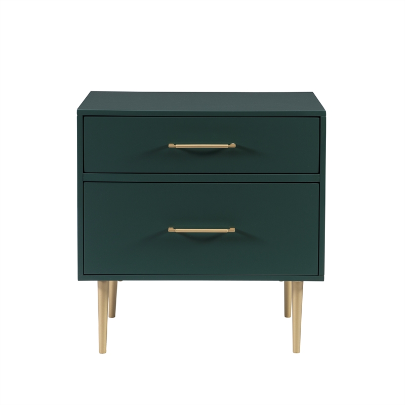 Pemberly Row Wooden Nightstand with Gold Accents in Dark Green Finish